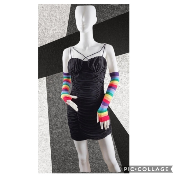 Elbow length fingerless rainbow gloves - Picture 2 of 11